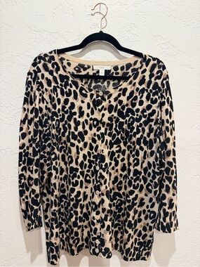 1901 Beige and Black Leopard Button-Front Cardigan